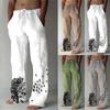 Men's Casual Loose Solid Color Cotton Linen Trousers Elastic Tie Print Trousers