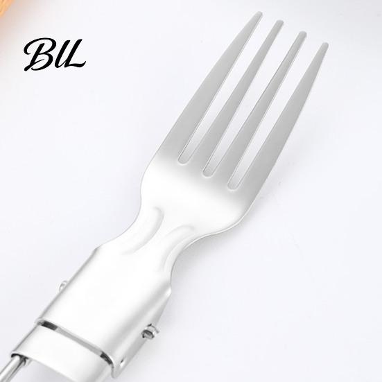 Corrosion Resistant Utensils Stainless Steel Folding Spoon Fork Cutter Straw Brush Foldable Flatware Outdoor Camping Picnic Hiking Collapsible Cutlery