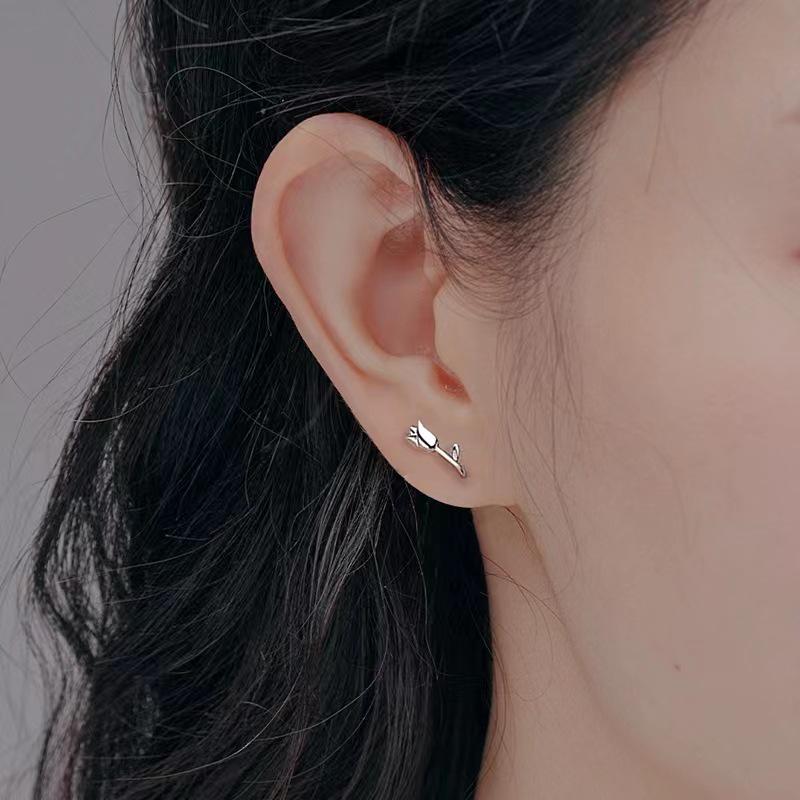 Серьги-каффы из цельного стерлингового серебра S999 в виде цветка тюльпана и розы, корейский стиль, женские украшения