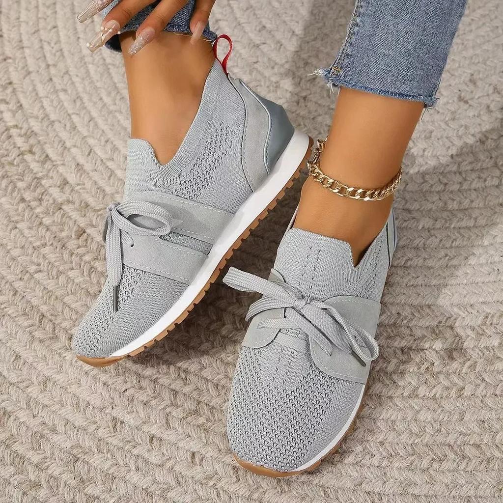 Fashion Brown Knit Breathable Sneakers Shoes Women New Soft Sole Platform Flats Woman Plus Size 36-43 Non Slip Casual Shoes