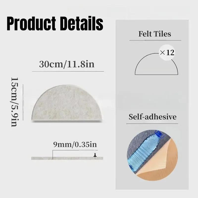 12pcs/set Felt Wall Sticker Soundproof Semicircle Self-Adhesive Wall Panels Peel and Stick for Studio Home Office Decoration