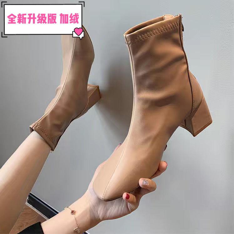 Роскошные короткие сапоги для женщин в Европе и Америке 2024 года, новые весенне-осенние сапоги, одинарные сапоги, средние узкие сапоги на высоком каблуке