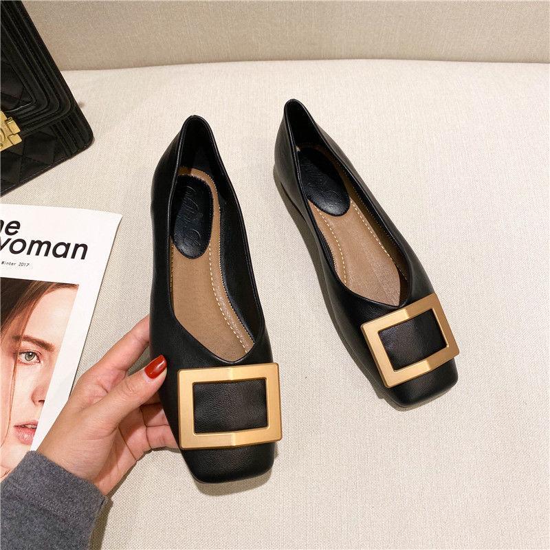 Fashion Flat Shoes Women's 2025 Spring Autumn New Square Toe Korean Style Shallow Mouth Scoop Shoes Women Super Big Size 42 43 44
