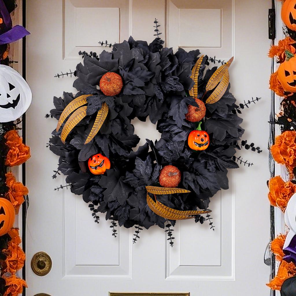 Halloween Decorations, Black Maple Leaves, Withered Branches Flower Garlands, Door Hanging Ornaments, Ghost Festival, Party Simulation Ornaments