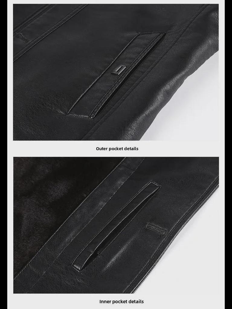 Men's Winter Sheepskin Leather Jacket with Detachable Liner and Real Fur Collar