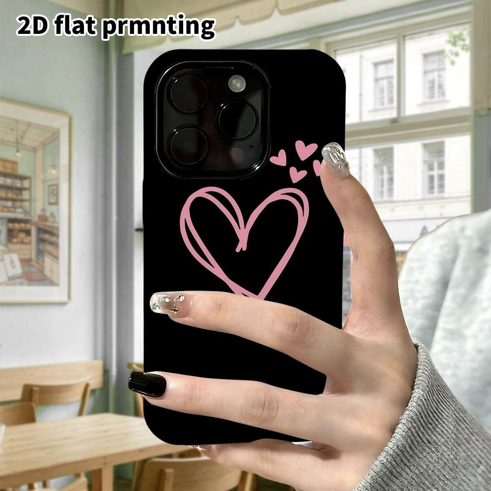 Phone Case: 2D flat, suitable for iPhone 18, 17, 16, 15, 14, 13, 12Pro protective case, single-line heart, perfect holiday gift for Christmas and Hall