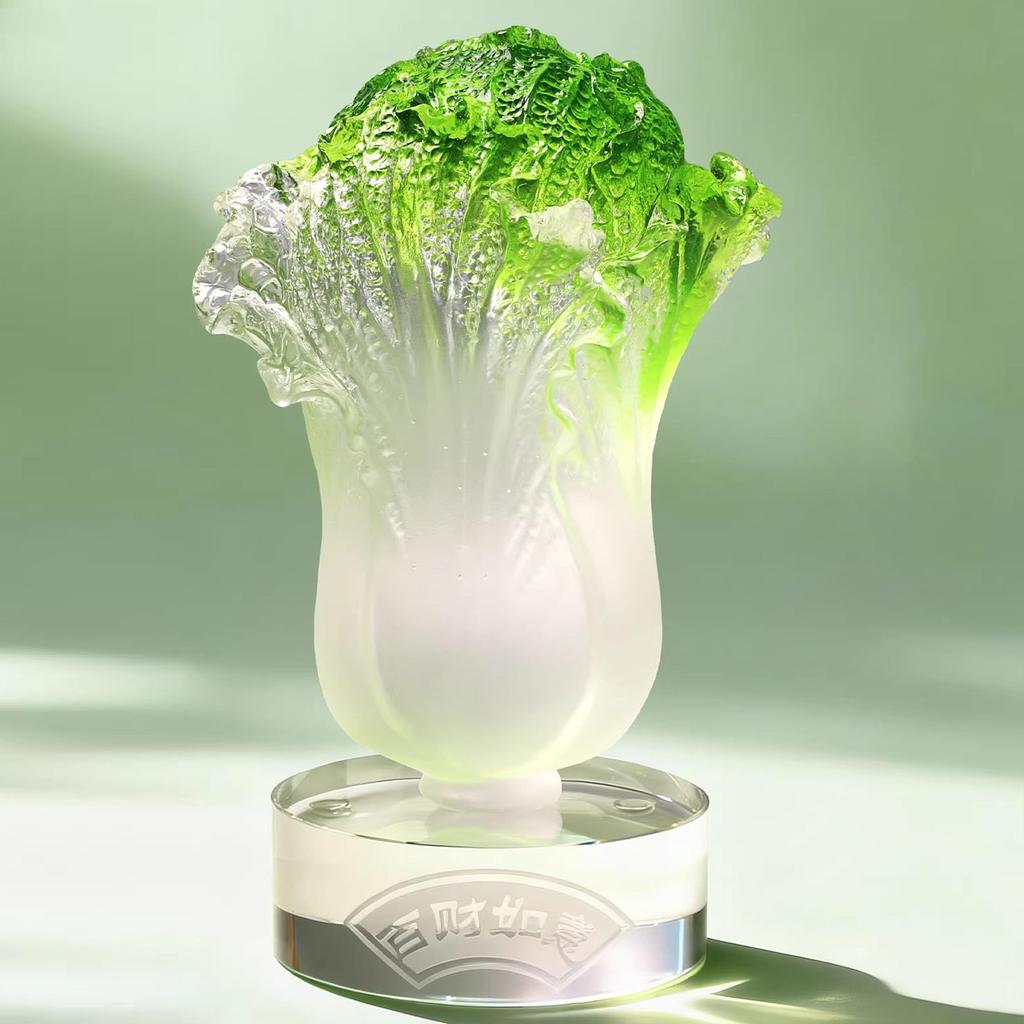 Aris & Juno Chinese Fengshui Statue, Liuli Cabbage Decor Intangible Cultural Heritage Wax-Loss Craft Wealth Lucky Charm Home Office Decoration