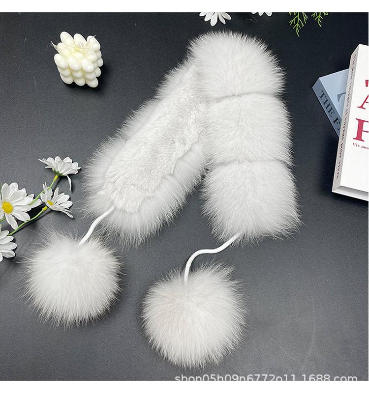 Двусторонний шарф из меха лисы и кролика в корейском стиле с помпонами для женщин