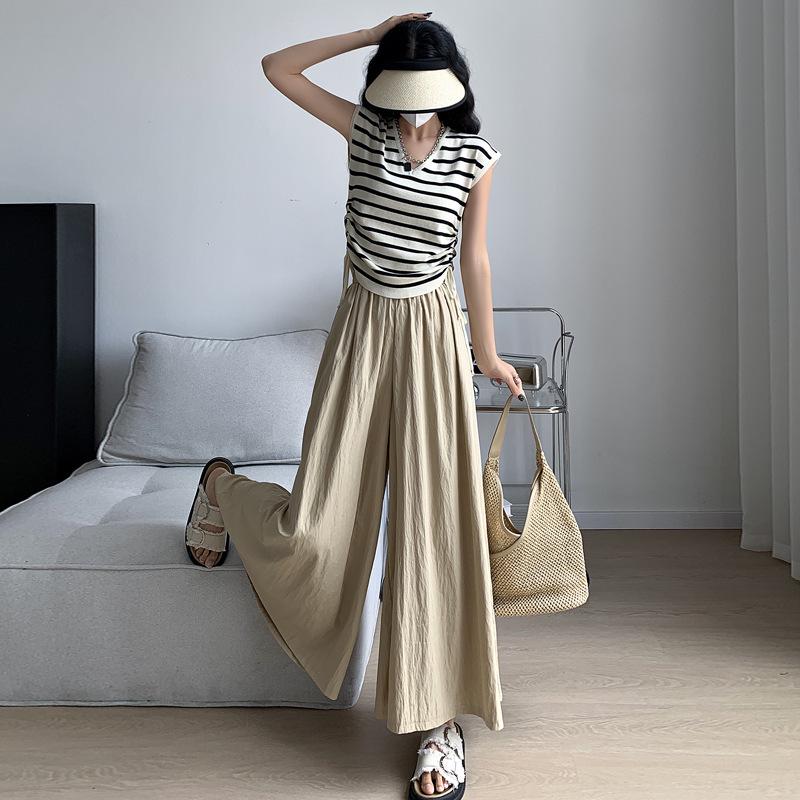 Petite Women's High-Waisted Ice Silk Wide-Leg Pants, Summer Thin, Non-Shrinking, Drapey Yamamoto Style