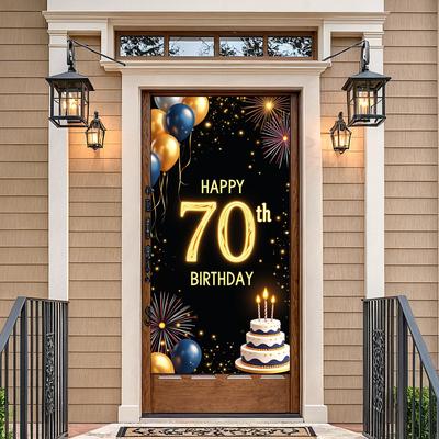 Счастливого 70-летия Баннер Фон Черный золотой Украшения для вечеринки по случаю дня рождения Фотоаксессуары Блестящий Шарик Фон