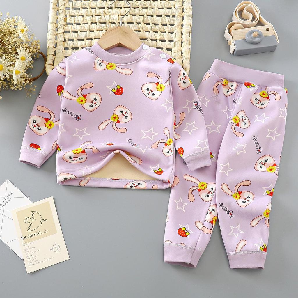 Baby Thermal Underwear Set: Plush, Thickened Two-Piece Pajamas for Boys and Girls