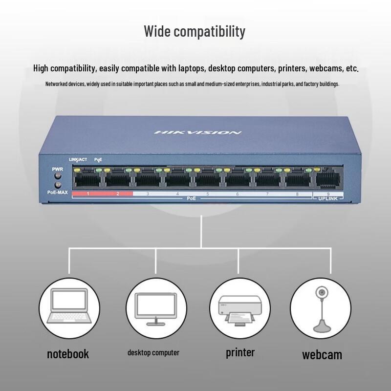 HIKVISION 9-Port 100Mbps Unmanaged PoE Switch CN plug (adapter included)