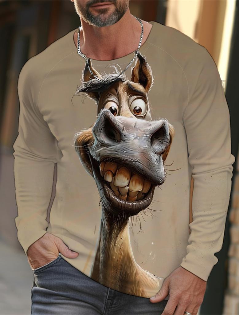 Funny 3D Animal Print Mens T Shirt Hip Hop Trend Harajuku Street Clothes Autumn Loose Top Fashion Cotton Long Sleeve T-shirt Men