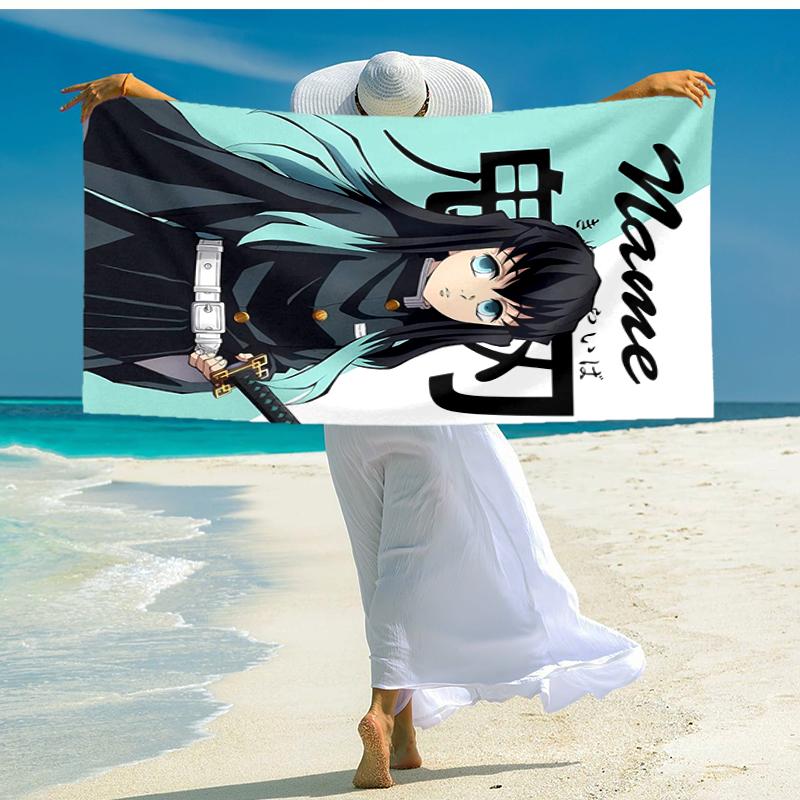 Personalized customized proof beach towel with Demon Slayer character theme  pattern - soft, absorbent, quick-drying, perfect swimming, camping&bathin
