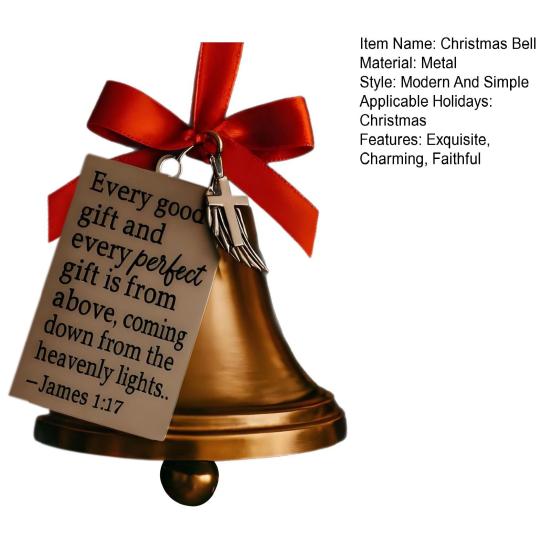 Bible Verses Christmas Bell Ornament Gold Metal Bell Christmas Tree Hanging Decoration for Christian Holiday Home Decor