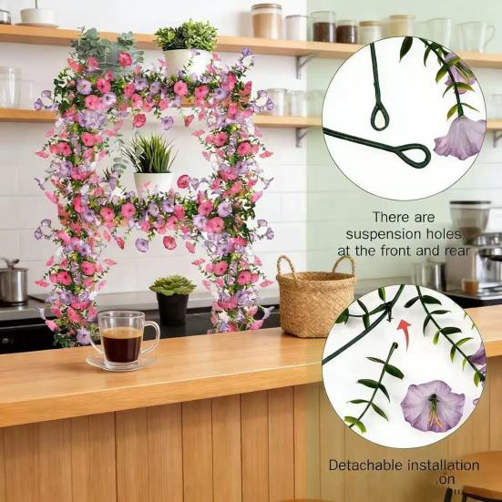 67" Artificial Flowers Vines Garland Fake Morning Glory Hanging Vines Faux Silk Spring Floral Garland for Mantel Wall Fence Wedding Banquet Decor