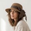 Portable Big Brimmed Woven Cap Hollow Out Bucket Hat Folding Sun Cap Bow Fisherman Cap  Camping
