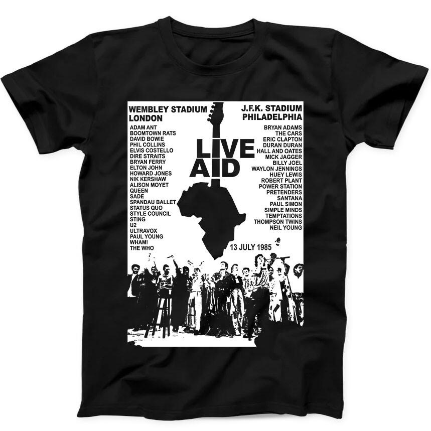 Концерт Live Aid Музыкальное Мероприятие Живое 1985 Уэмбли 80-е Подарочная Футболка Черная Футболка 30