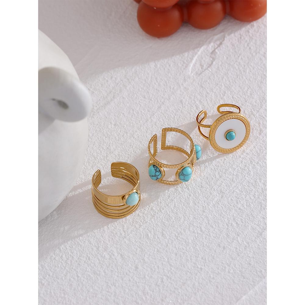 Yhpup Stainless Steel Fashion Summer Open Adjustbale Ring for Women Cheap Trendy Charm Stone Ring Jewelry Accessories
