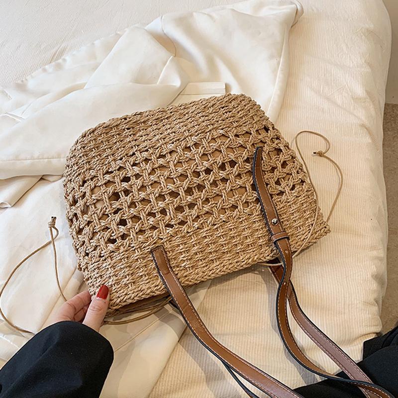 Соломенная сумка-ведро большой емкости для женщин, летняя тканая пляжная сумка-тоут с верхней ручкой, сумка-шоппер