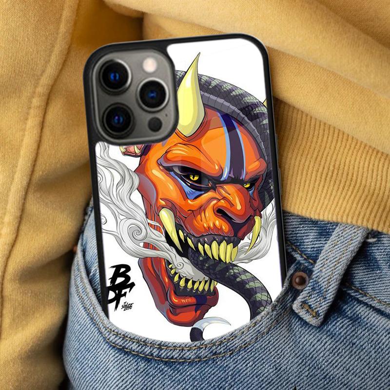Japanese Oni Hannya Demon Mask Soft Phone Case for iPhone 17 Air 16e Pro max 15 Pro 13 14 Plus 11 12 MagSafe Magnetic Coque