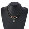 Butterfly-shaped Wooden Beaded Double-layer Necklace, Women's Retro-style Woven Rope Collarbone Chain