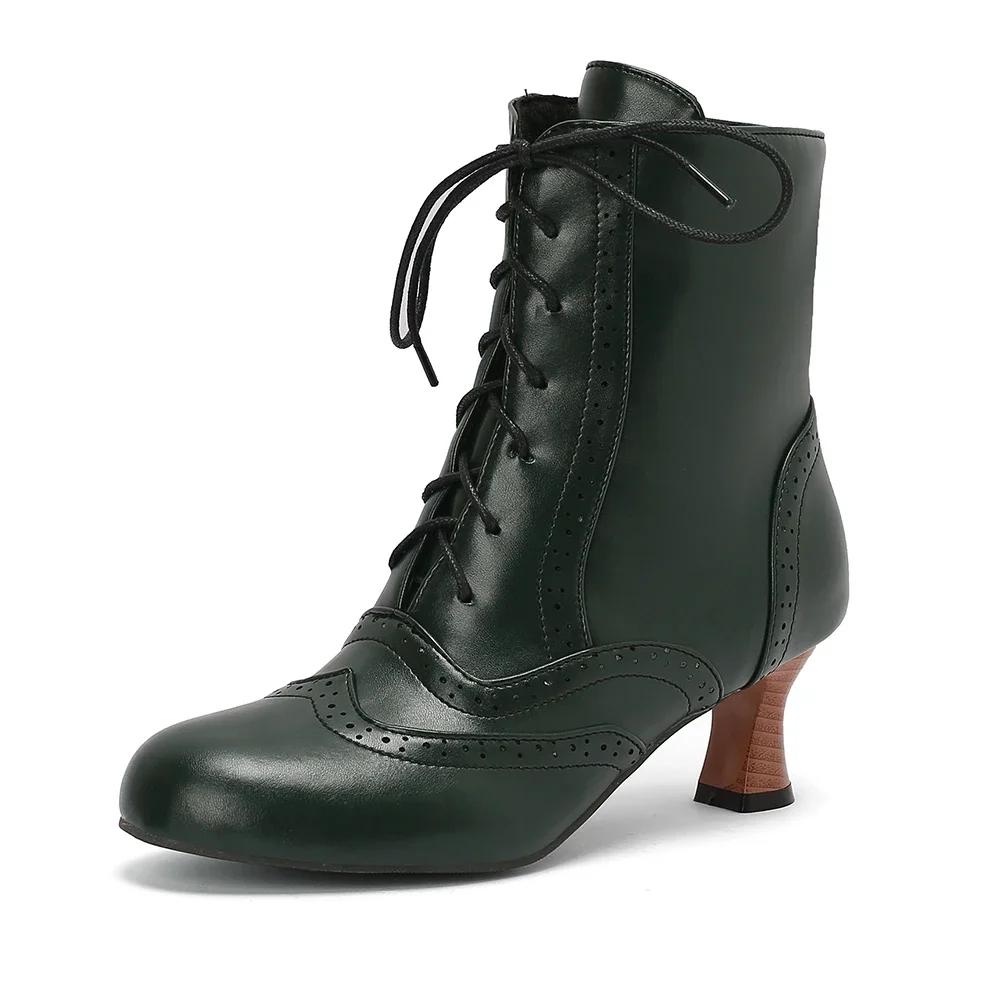 2024 Лидер продаж, новые модные броги с резными коричневыми, зелеными, белыми шнуровками, на высоком каблуке, ботильоны, женские ботинки, женская обувь, большой размер 43