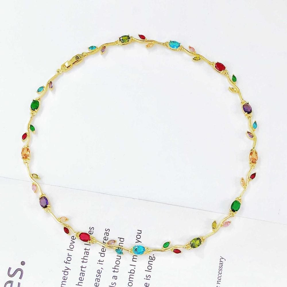 Multicolour Rose Flower Necklace Light Luxury Crystal Leaf Necklace Zircon Necklace  Women Girls
