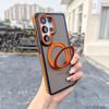 KEYSION Matte Translucent Magnetic Phone Case for Samsung Galaxy S25 S26 Ultra 5G S26+ 360° Rotating Ring Stand Shockproof Cover