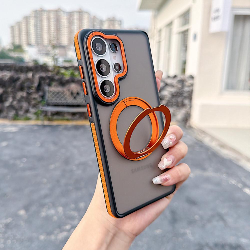 KEYSION Matte Translucent Magnetic Phone Case for Samsung Galaxy S25 S26 Ultra 5G S26+ 360° Rotating Ring Stand Shockproof Cover
