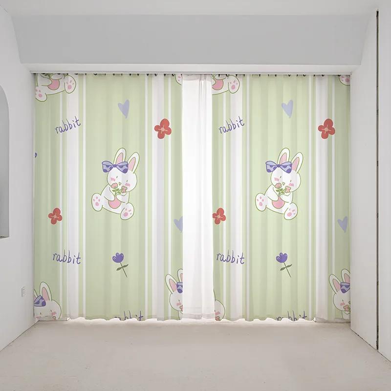 Мультяшный забавный кролик медведь милый Ins розовый девочка детская комната спальня детский сад полузатемняющие жалюзи занавеска высокое затенение 2панели