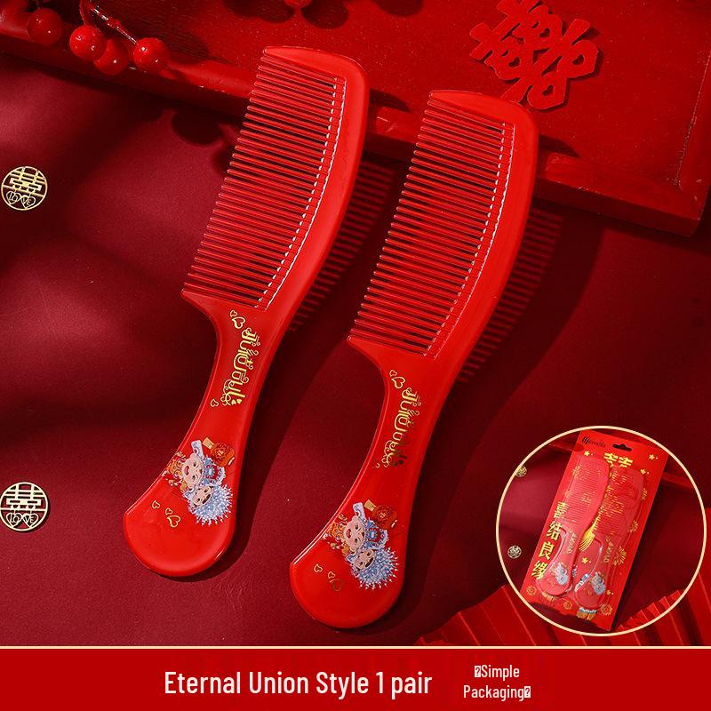 Бордовый Деревянный Свадебный Набор Расчесок с Зеркалом - Подарочная Коробка для Приданого Невесты