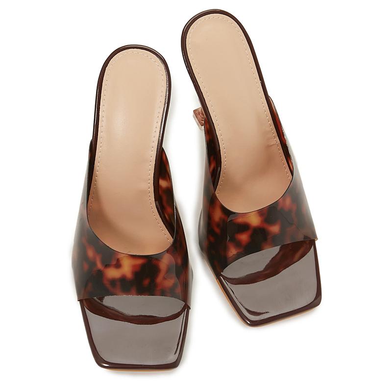 Summer Women 11cm High Heels Slides Mules Platform Stilettos Slippers Lady Fetish Sexy Leopard Nightclub Transparent Shoes