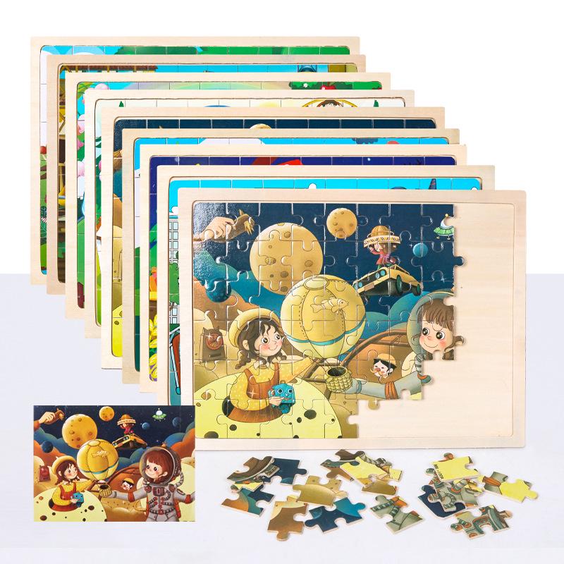 60-Piece Children's Educational Puzzle Set Featuring Jungle Adventure, Fire Rescue, and Various Cartoon Characters.