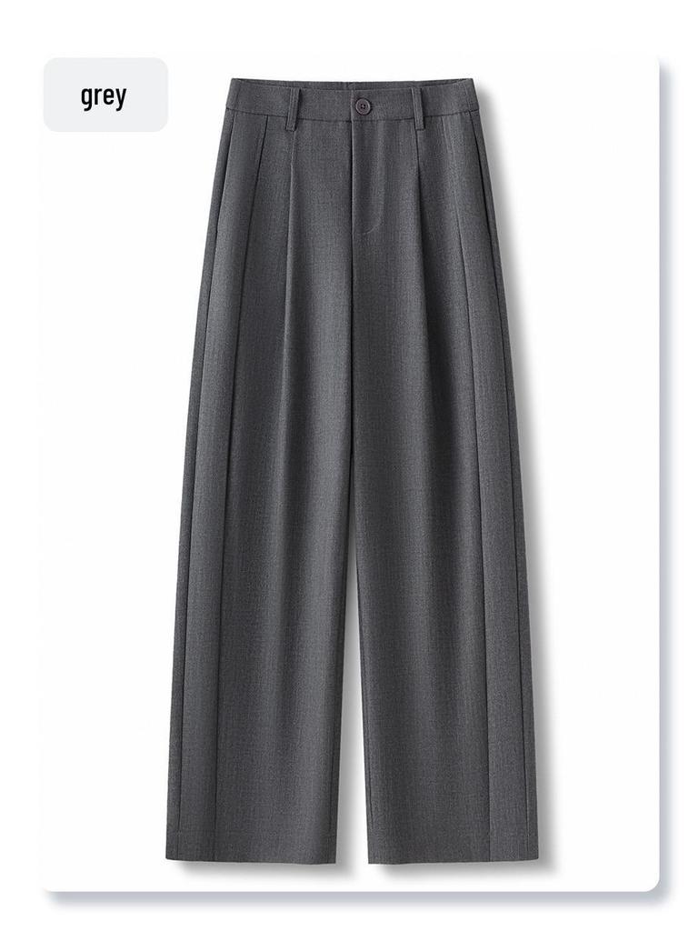 Женские серые брюки-костюм с высокой посадкой и широкими штанинами - Коллекция весна/лето 2025