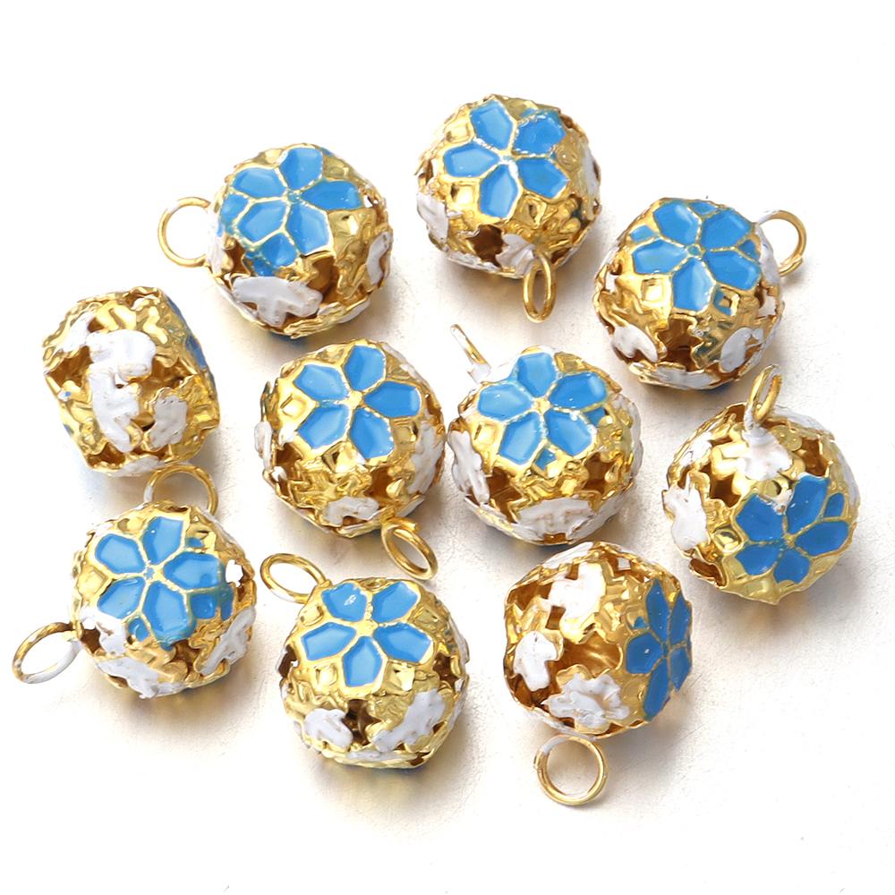 10Pcs/lot 14mm Hollow Enamel Flower Bell Charms Pendants Colorful Jingle Bell For Jewelry Making DIY Bracelet Necklace Keychain