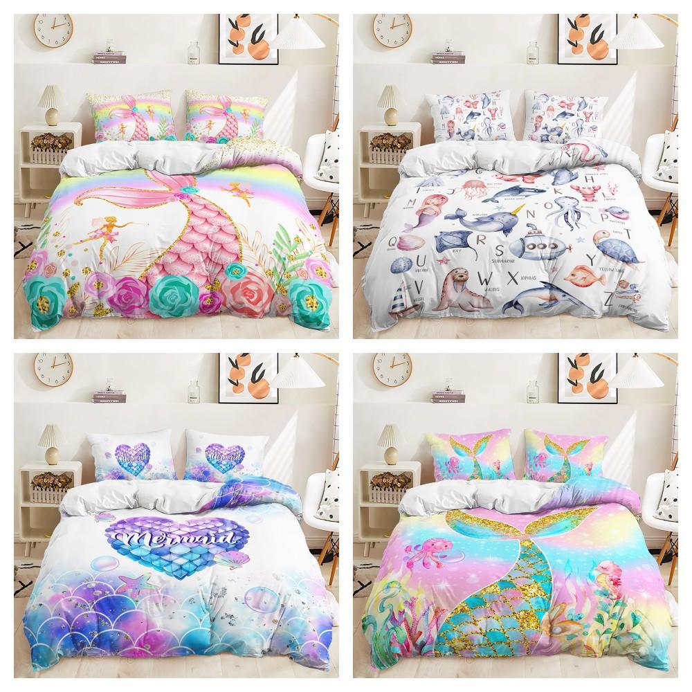 Набор одеял из трех частей «Русалка, дельфин, морской котик» Комплект постельного белья из двух частей