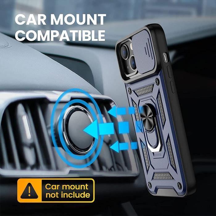 Coque - BOOLING - pour iPhone 14 Plus - Antichoc - Support Rotatif - Bleu Marine