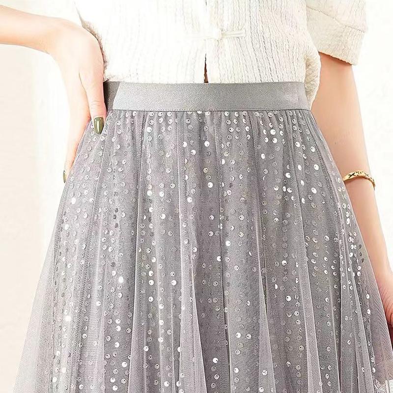 Женская юбка-пачка из сетчатой ткани Fairy Star с пайетками, блестящая длинная юбка-трапеция из тюля с эластичной резинкой на талии
