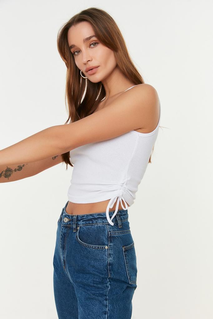 Women's Fashion New Athlete Black-White 2-Pack Drawstring Detailed Pool Neck Ribbed Flexible Knitted Athlete