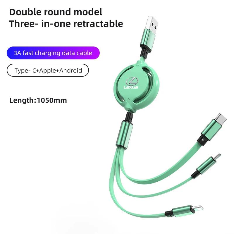 Car Interior 3 In 1 Fast Charger USB Data Cable Accessories For Lexus F-SPORT ES RX NX LS UX LM LX GX LC RZ IS CT GS RC HS SC