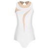 Womens Gymnastics Leotard Sleeveless Back Hollow Out Mesh Patchwork Rhinestone Bodysuit One-piece Dancewear