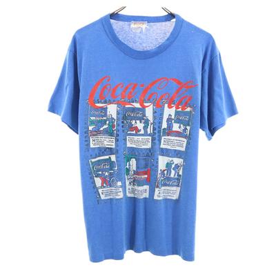 CocaCola 80-е винтажная футболка с коротким рукавом и одинарной строчкой L синяя мужская б/у