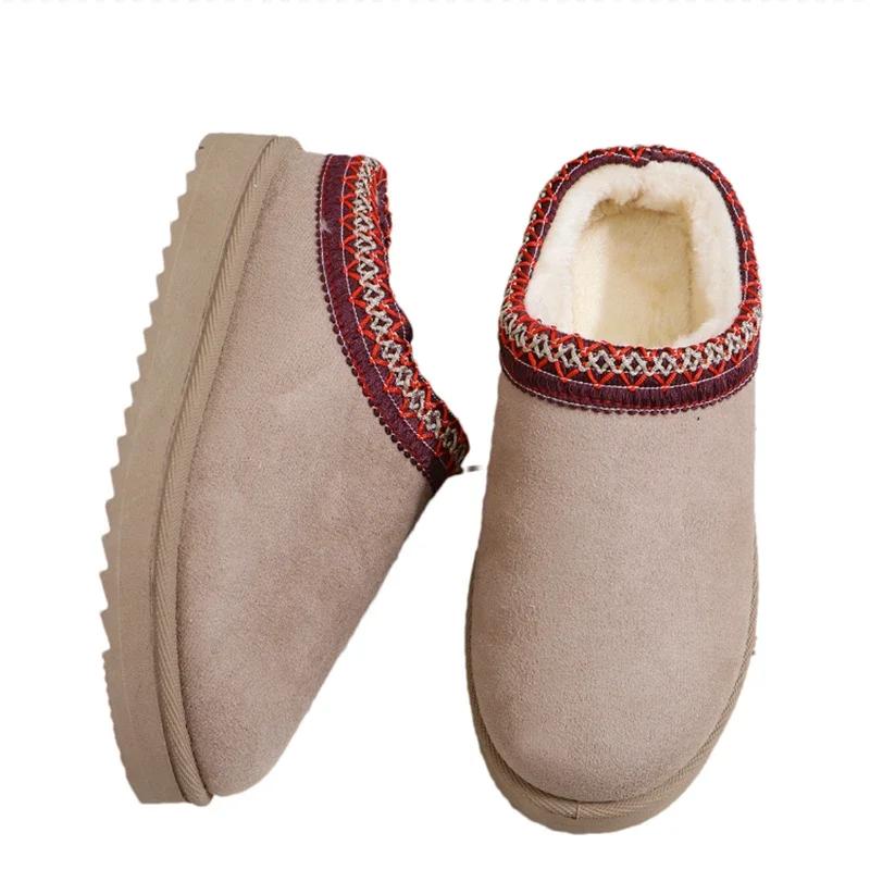 Suede Flats Mules Slippers Women Slingback Casual Cotton Shoes 2024 Winter Fashion New Snow Boots Female Warm Plus Cotton Shoes