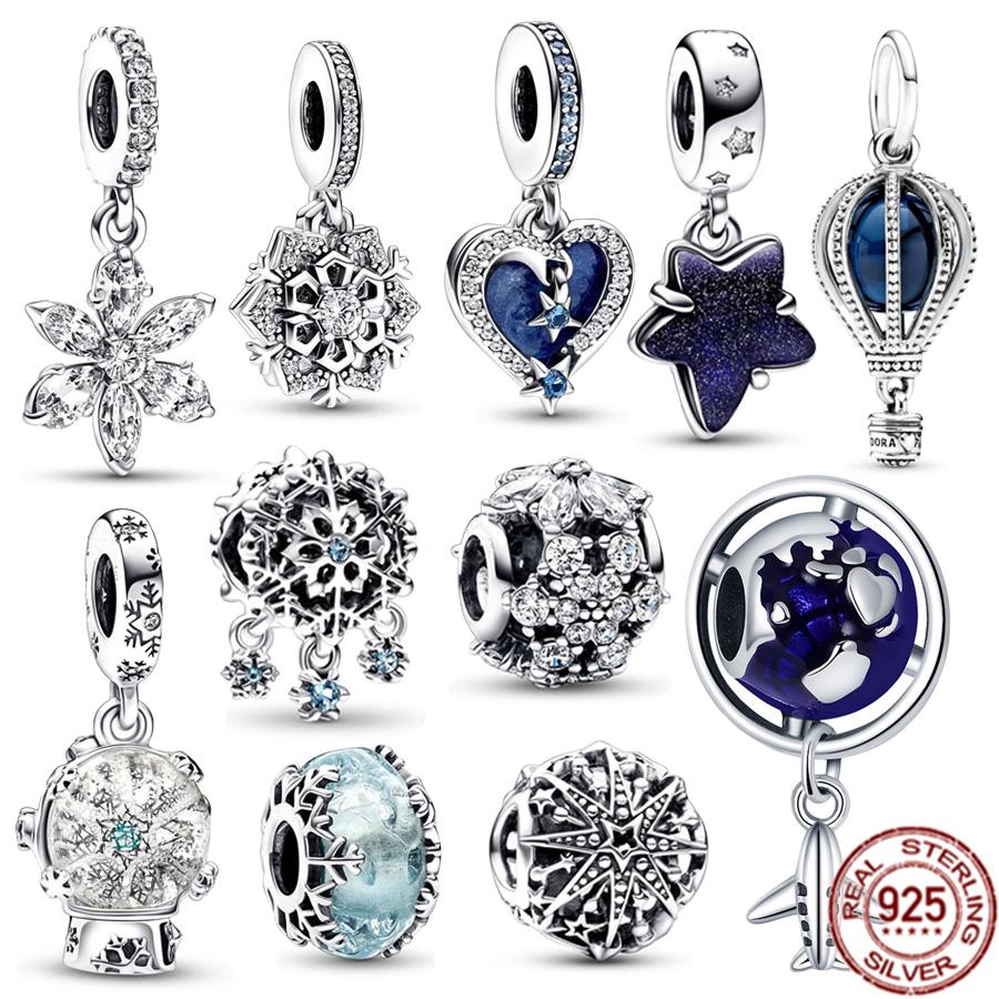 New Star Heart Double &Snowflake Snow Globe Dangle Charm Bead Fit Original Silver 925 Fasion Bracelet Bangle Diy Women Jewelry