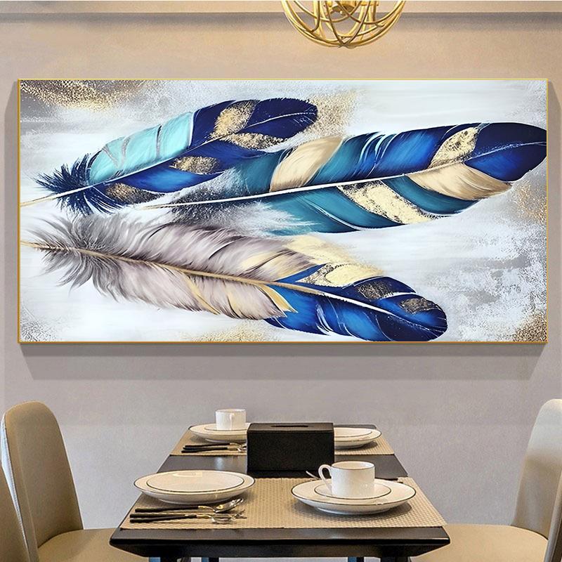Абстрактные красочные перья, холст, живопись, настенное искусство, современное золотое перо, художественные работы, постеры и принты для декора стен гостиной