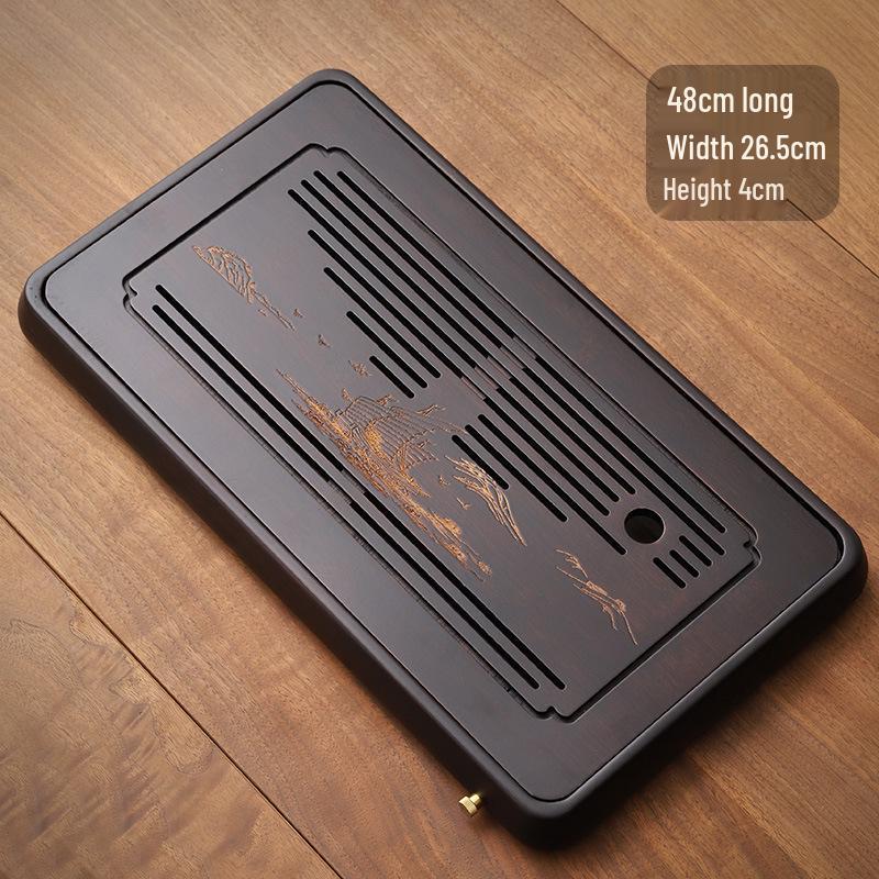 Бамбуковый чайный поднос с резервуаром для воды - Простой прямоугольный дизайн для чайных наборов