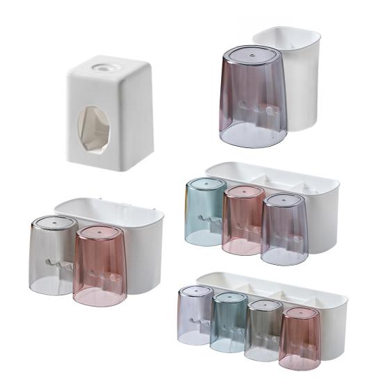 Toothbrush Holder Toothpaste Squeezer Set Simple Installation Wall Mounted Bathroom Toothbrush Holder with Storage Compartments