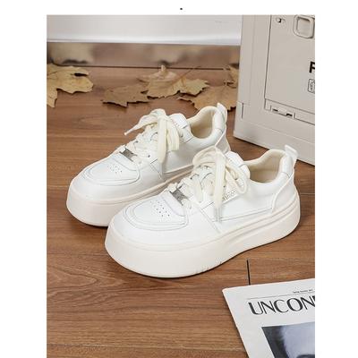 Виноградная мать 2025 весна новая круглая голова универсальная шнуровка толстая подошва увеличивающие рост спортивные кеды повседневная белая обувь женская