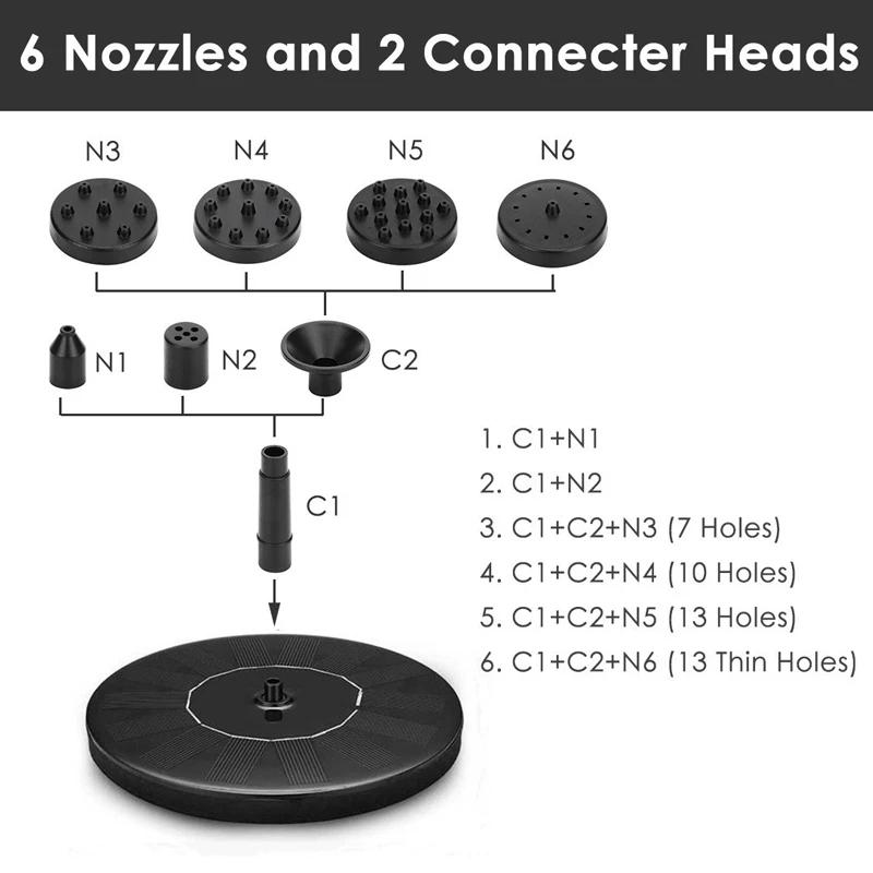 Цветной 7-светодиодный солнечный фонтан, солнечный вращающийся фонтан, 3 Вт, 6 насадок, водяной насос, для улицы, для птичьей поилки, для сада, плавающий, DIY, цистерна